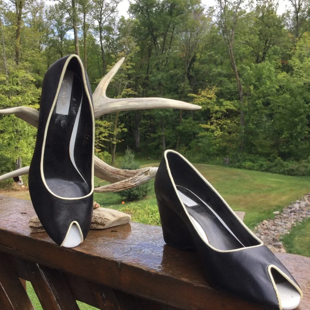 Black Leather Peep Toe  Kelly & Katie  Wedge NWOT